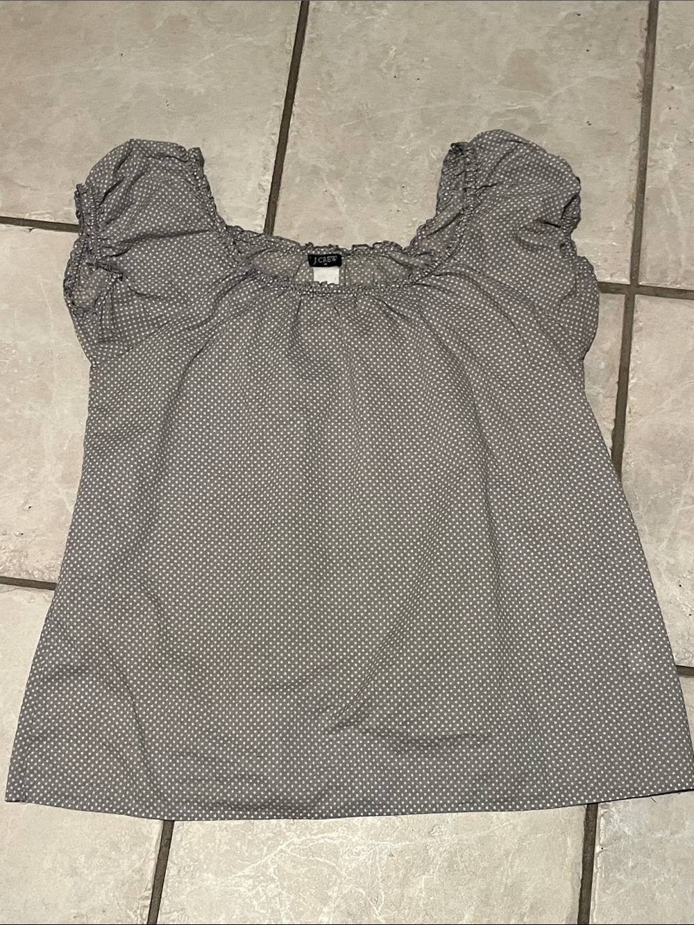 J. Crew Gray Dot Short-Sleeve Peasant Blouse